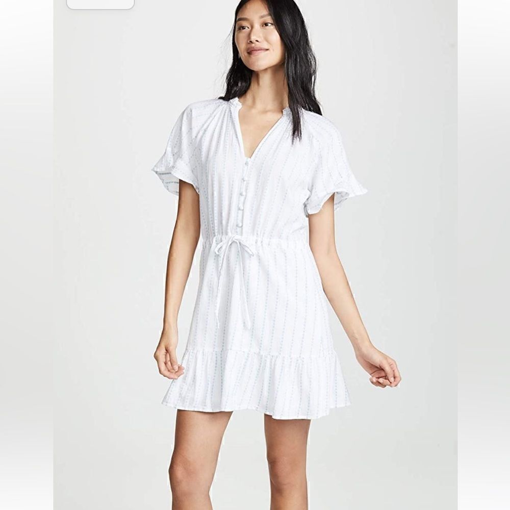 PAIGE White Eyelet Button-Front Tie Waist Mini Dress